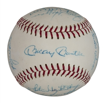 1967 NY Yankees Team Signed Official Americal League Joe Cronin Baseball With 23 Signatures (PSA/DNA)